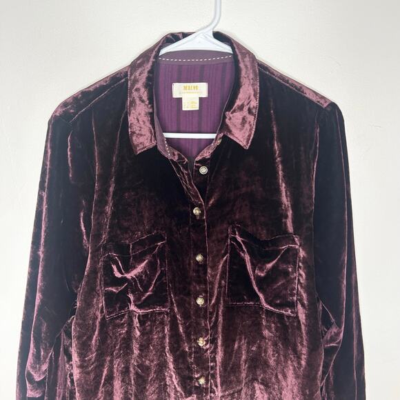 Maeve Anthropologie Katrina Burgundy Velvet Button Up Shirt - Picture 3 of 6